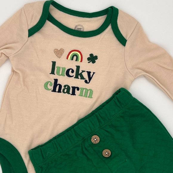 NWOT 🥀 0-3Mo. "Lucky Charm" Wonder Nation St. Patrick's Day 2 Piece Onesie Set - Picture 10 of 10